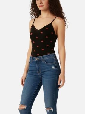 Forever 21 Black Red Lip Bodysuit size S